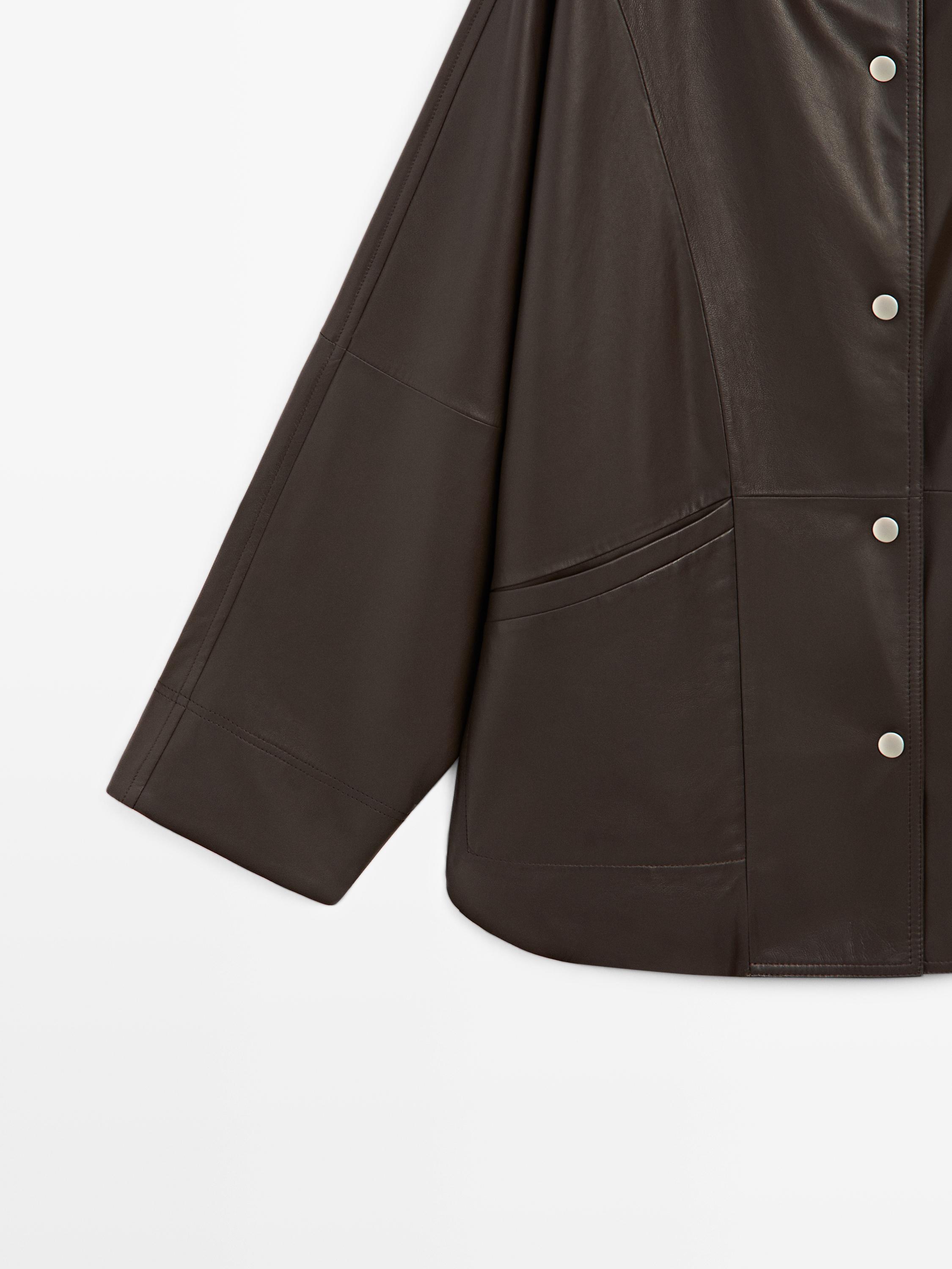 Nappa leather cape parka with pockets